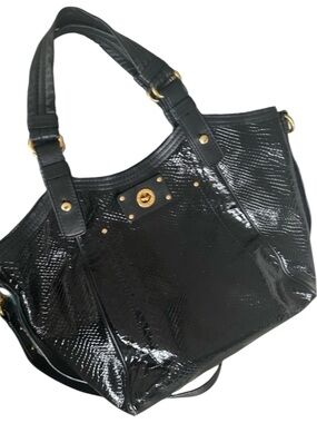 Marc By Marc Jacobs Black Patent Leather Helena Turn Lock Satchel.
